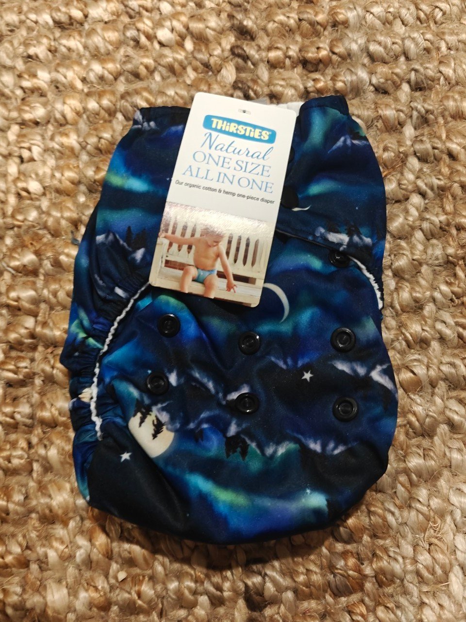Thirsties Organic Cotton Natural AIO Cloth Diaper Limited Print Aurora Borealis