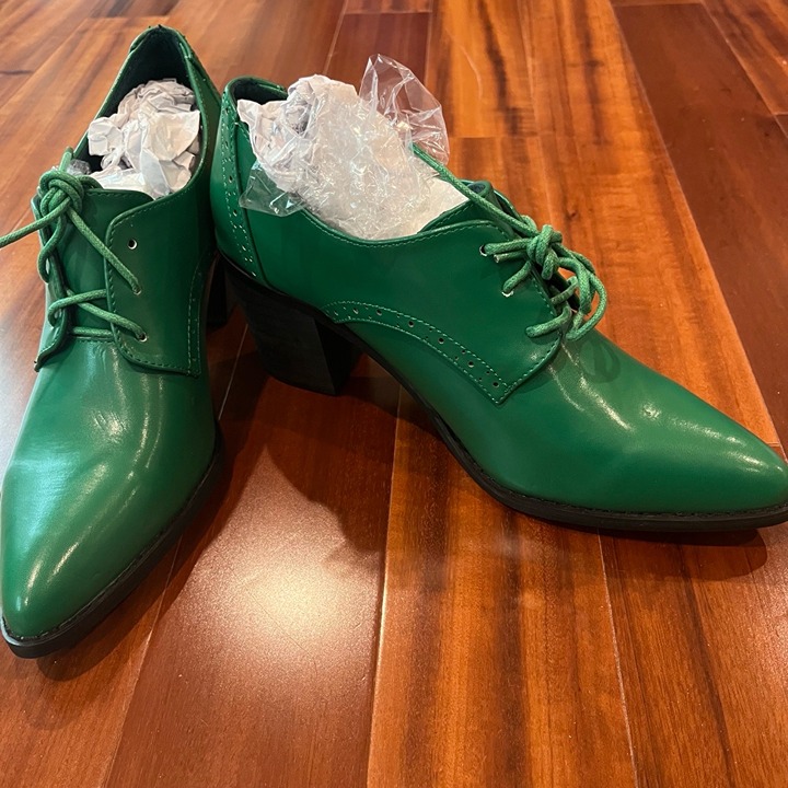 New Green Oxfords Shoes Laceup Pointed Toe Block Heel Boots Retro Size 9.5