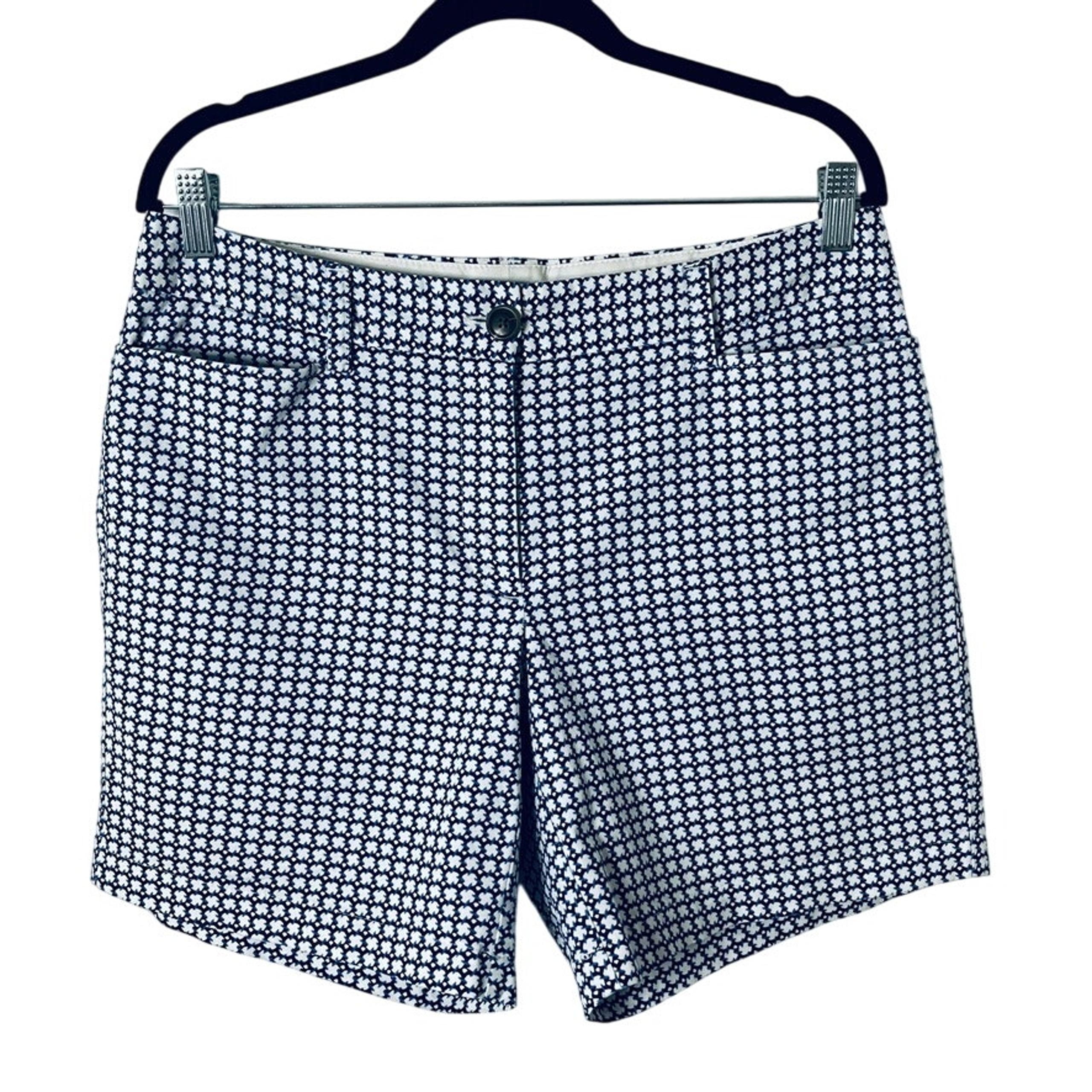 Lands' End Womens Chino Shorts 8 Blue & White Geometric Print Fit 2 Cotton Blend