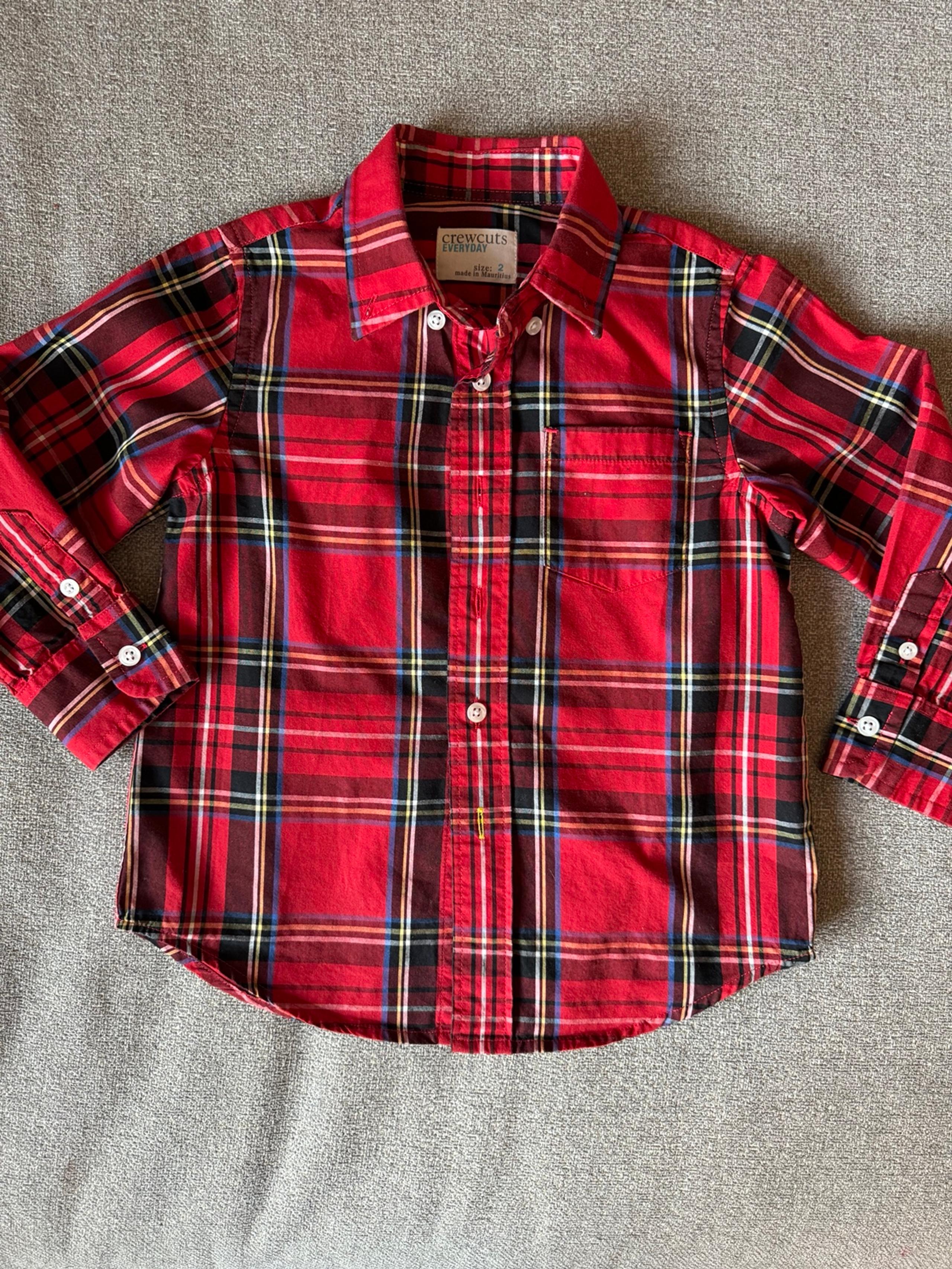 Crewcuts button-down poplin shirt. Red tartan. Size 2T