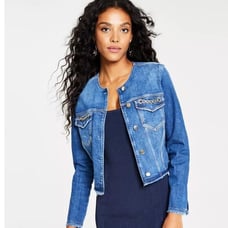 NWT 148 GUESS Women's Chain Fray-Hem Long-Sleeve Terrie Jacket Small