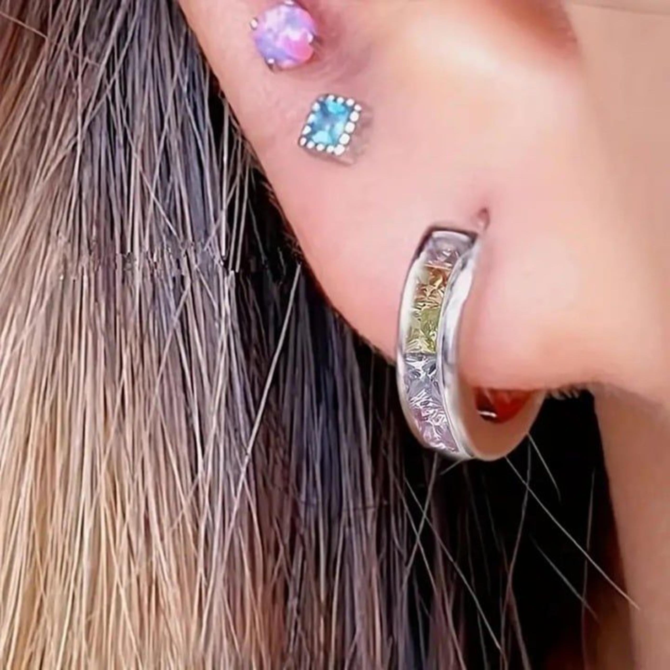 Hoops with Princess Cut Rainbow CZs