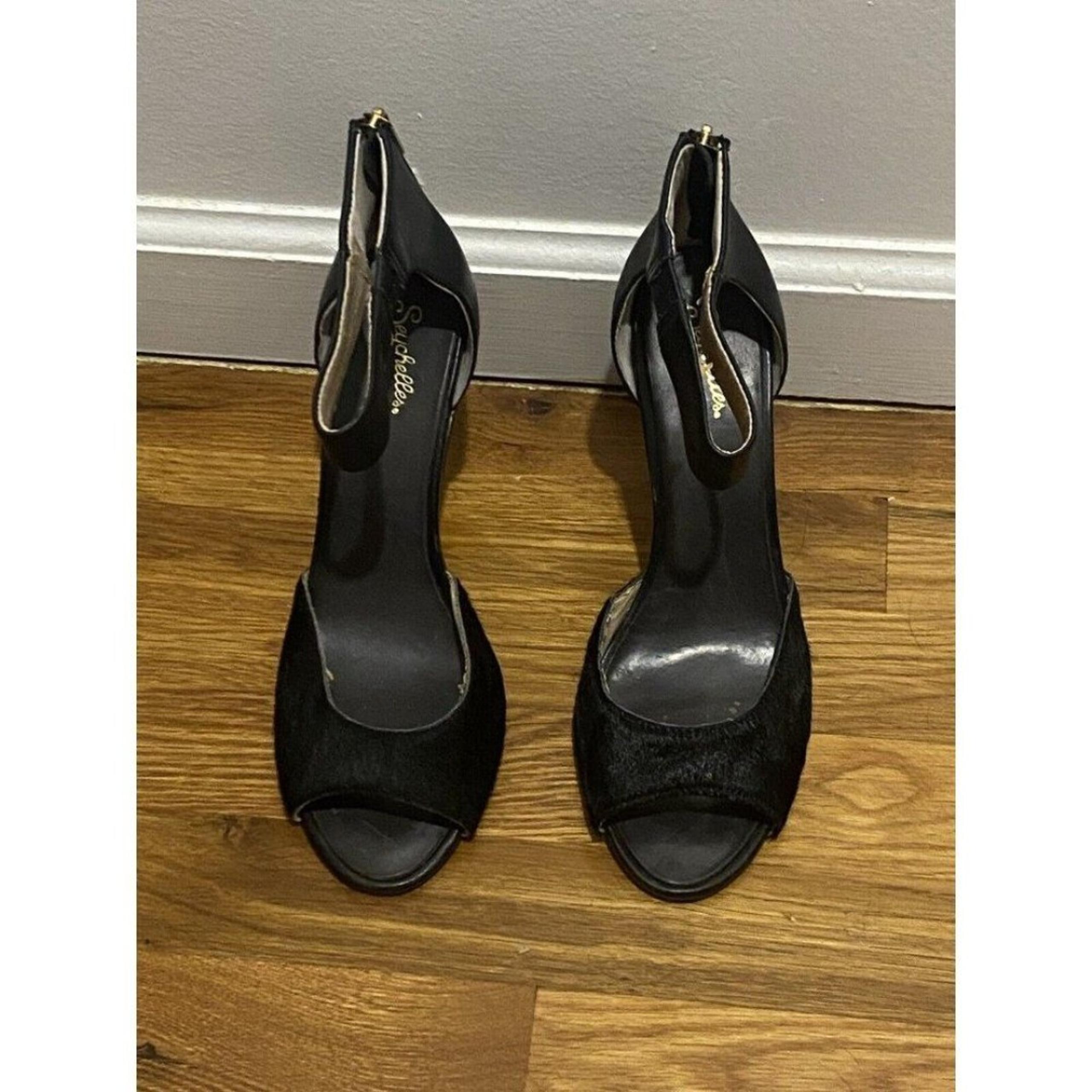 Seychelles 9.5 ‘Good Fortune’ Black Leather/Calf Hair  Strappy Heels