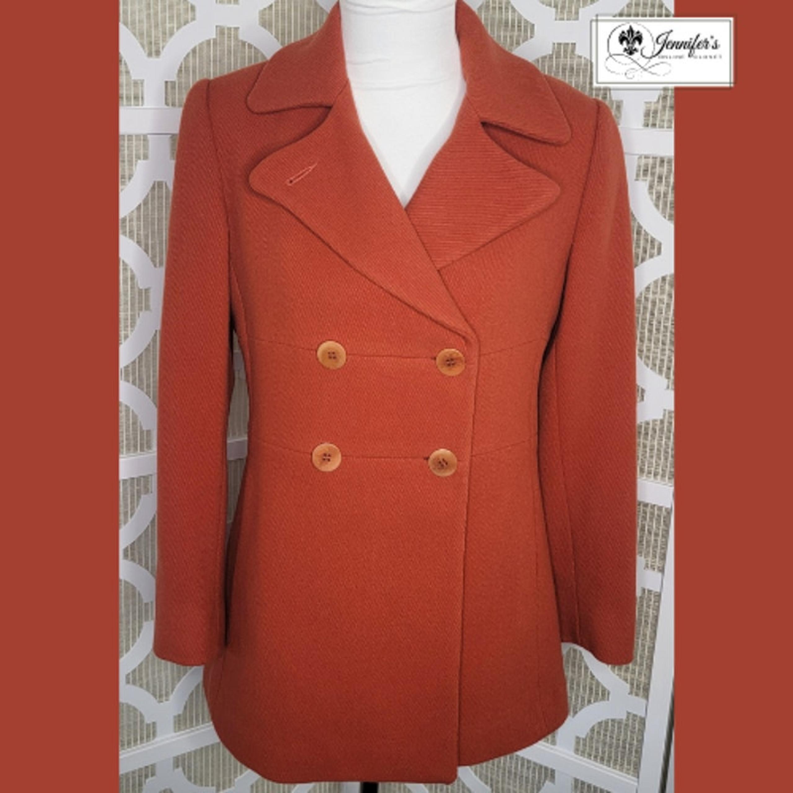 Talbots Petites Women's Orange Wool Blend Double Breasted Peacoat Size 8P