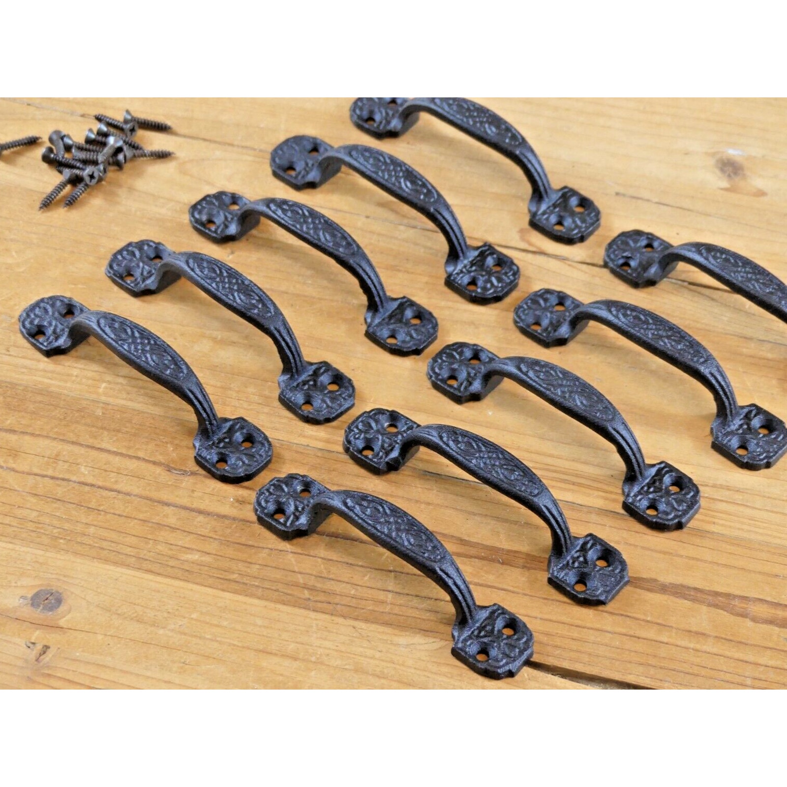 10 Small Drawer Pulls 4 1/4 Window Antique Vintage Style Rustic Cast Iron BLACK