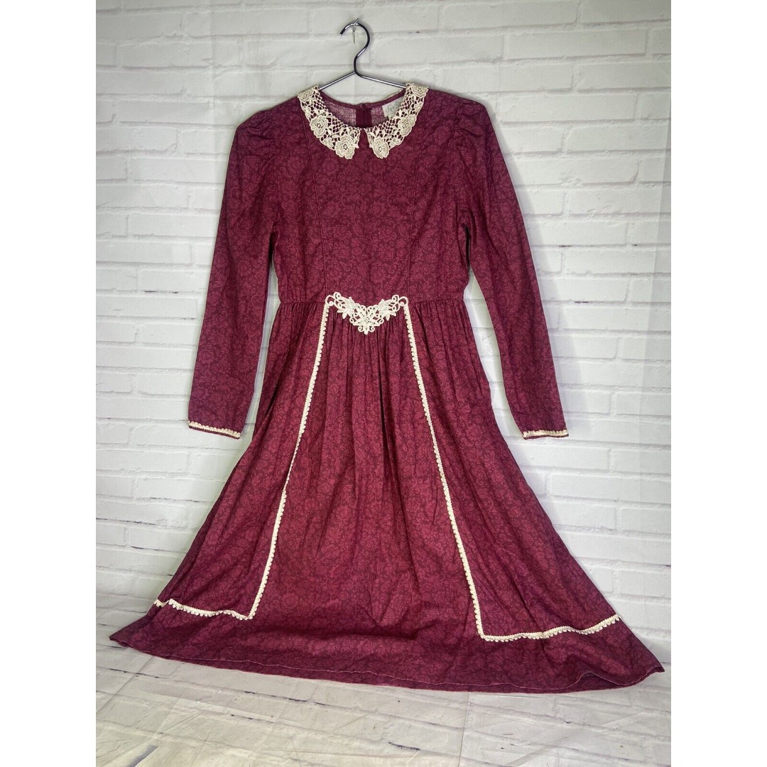 VTG Rare Editions Dress Girls Size 14 Red Long Sleeve Modest Prairie Cottagecore