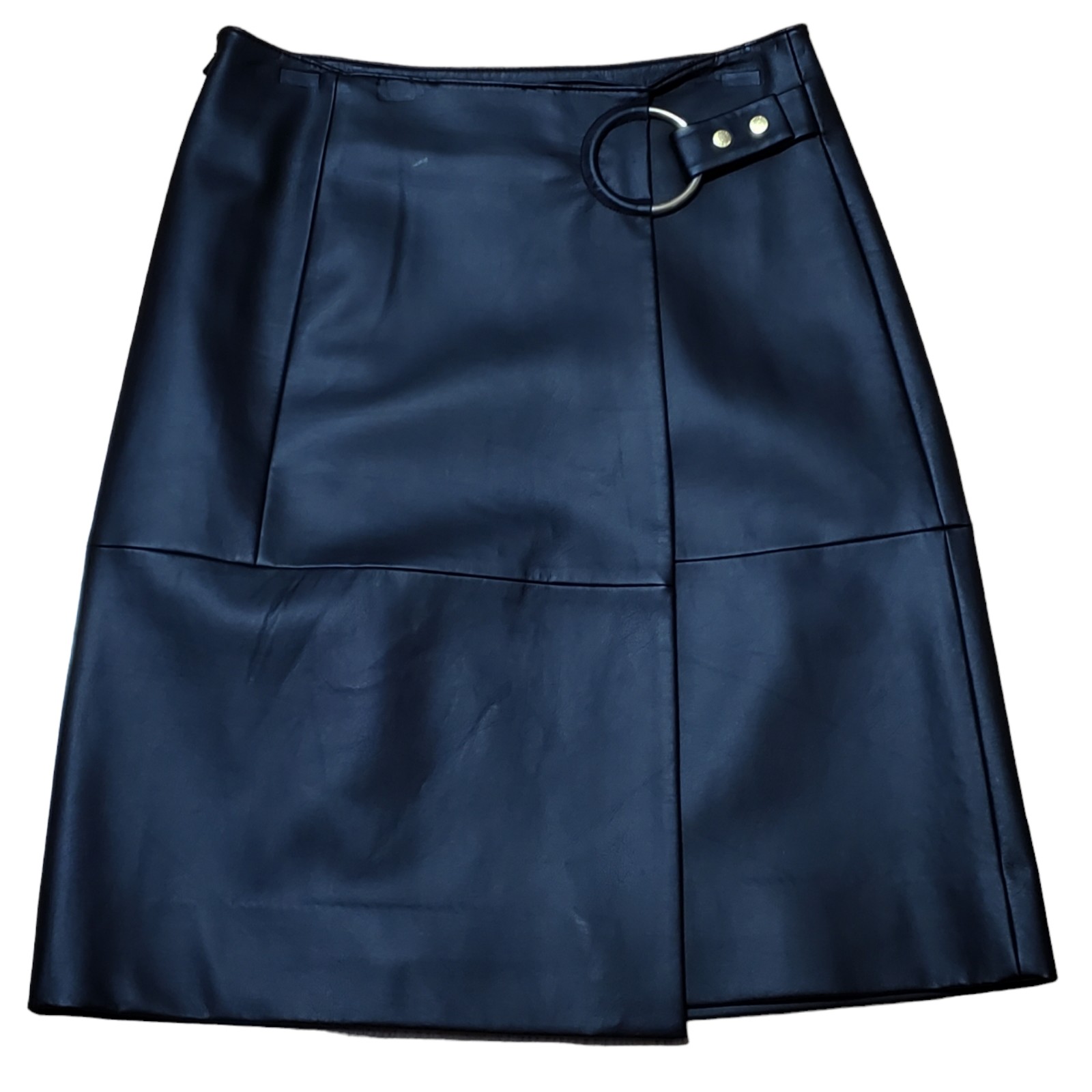 Michael kors size 2 faux leather wrap buckle a line skirt black gold