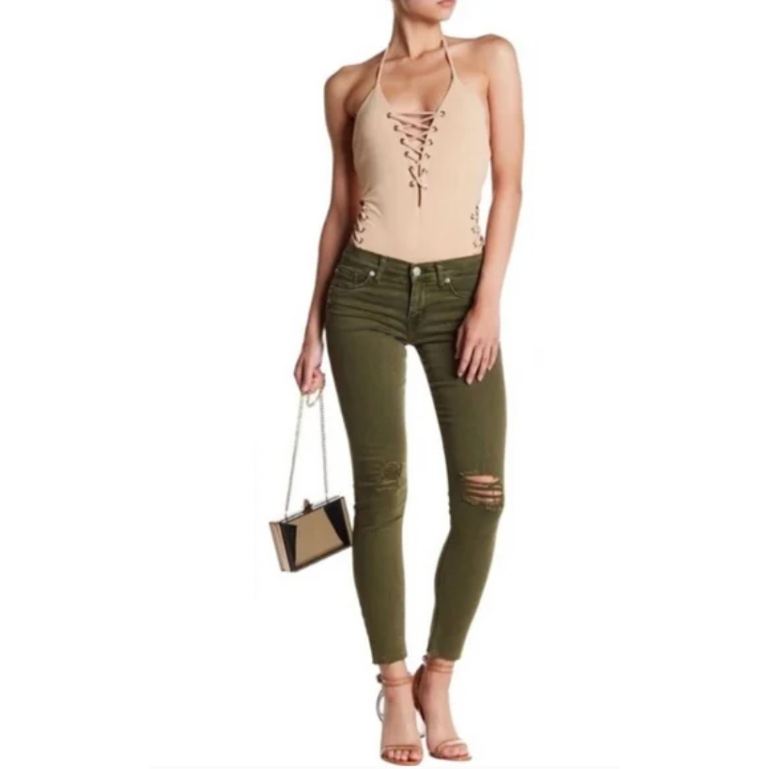 Anthropologie x Hudson 26 Krista Low Rise Skinny Ankle Jean Distressed Ivy Green