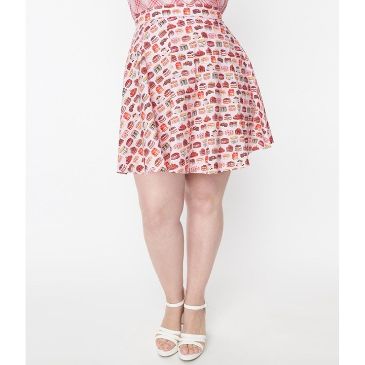 Retrolicious Modcloth Pink Let Them Eat Cake Flare Skirt Retro Novelty 3X