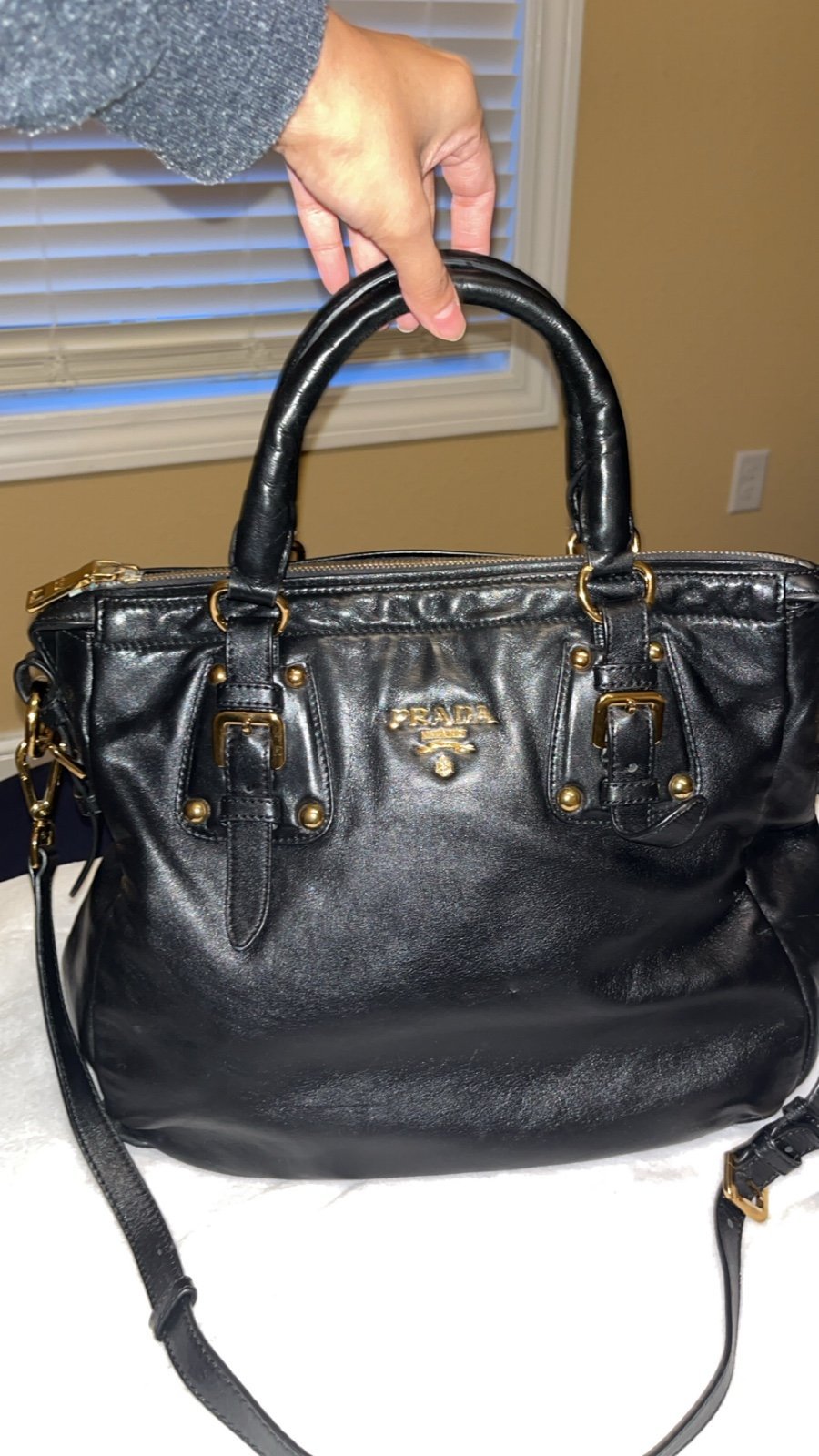 Prada Black Calfskin Convert Buckle Tote