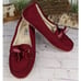 G.H. Bass & Co. Burgundy Suede Bow Faux Fur Lined Moccasin Slippers