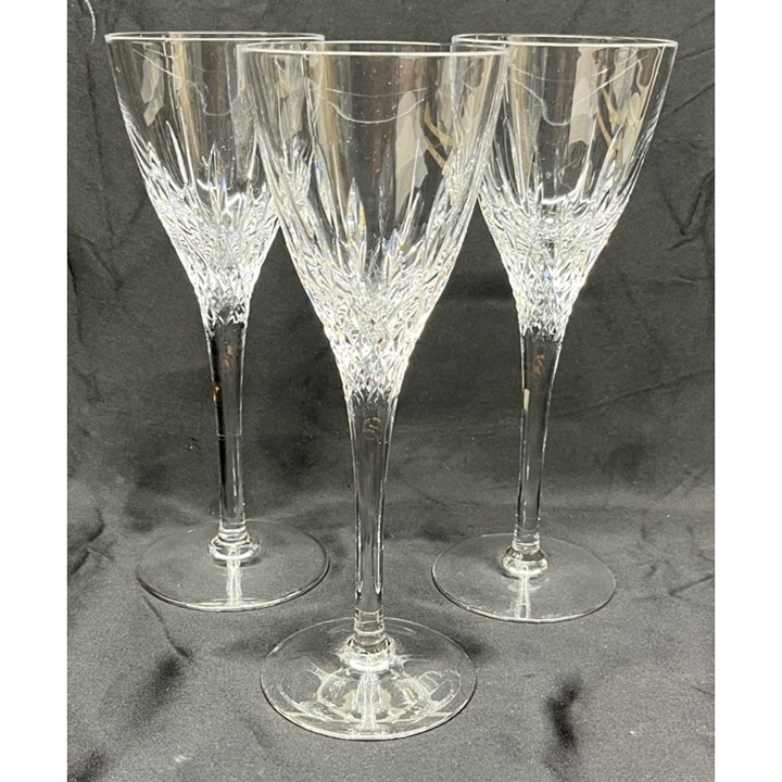 3 Elegant Stuart Cut Crystal Madison Claret Wine Glasses 8 1/4