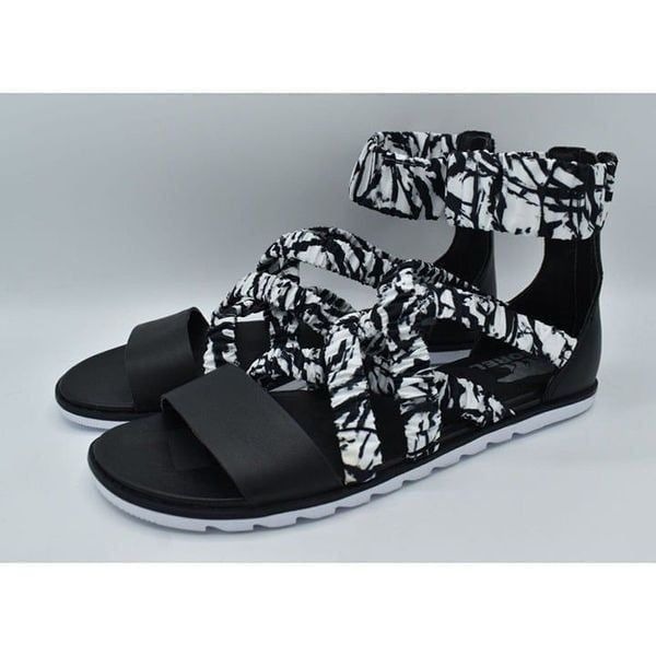 Sorel Womens Size 11 Ella II White Black Zip Ankle Strap Sandals Shoes