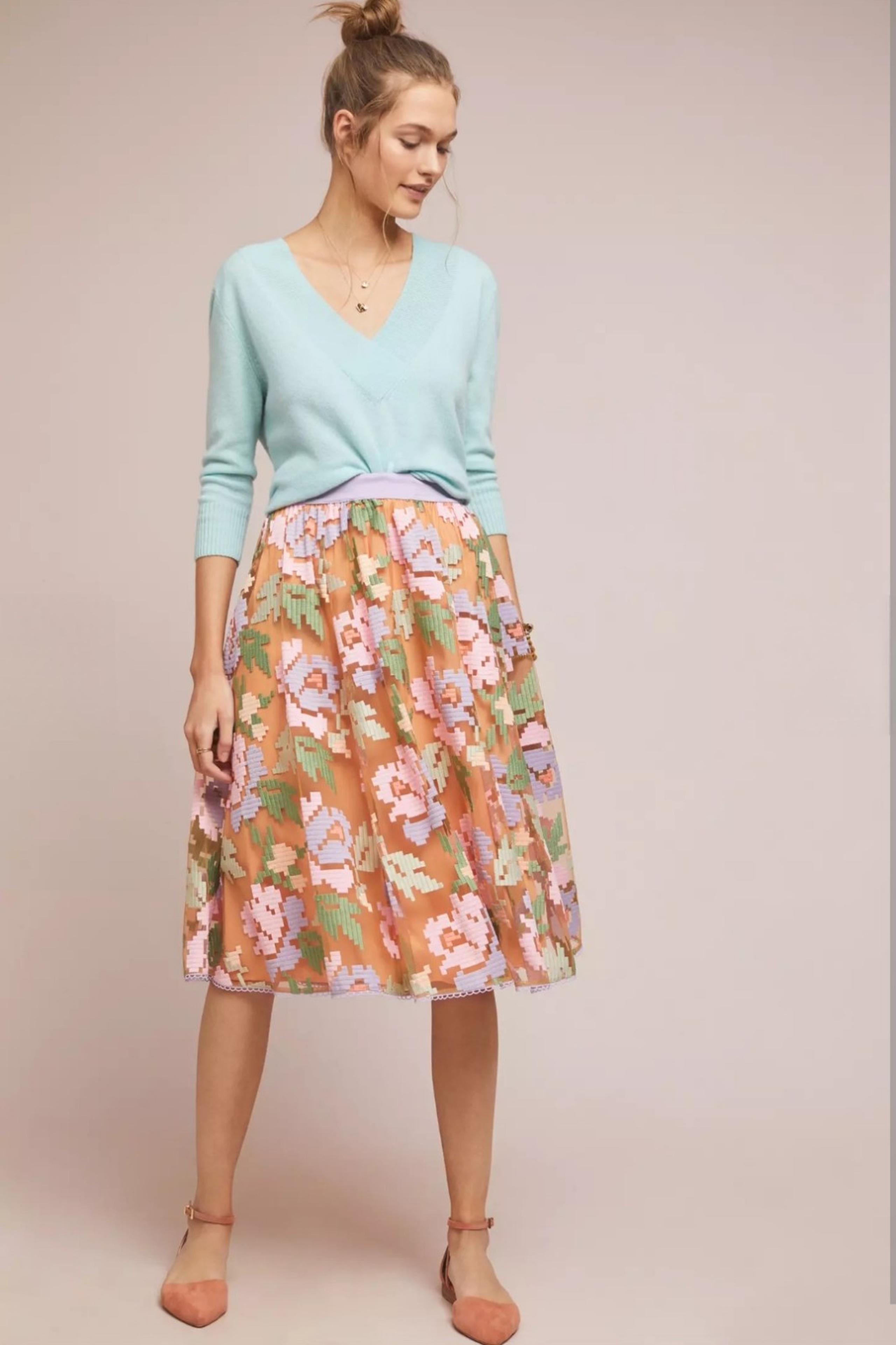 NWT Maeve Pixelated Midi Tulle A Line Skirt Anthropologie Lined Embroidered M