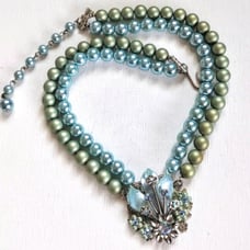 Vintage Estate Unsigned Miriam Haskel AB Rhinestone Floral Pearl Bead Necklace