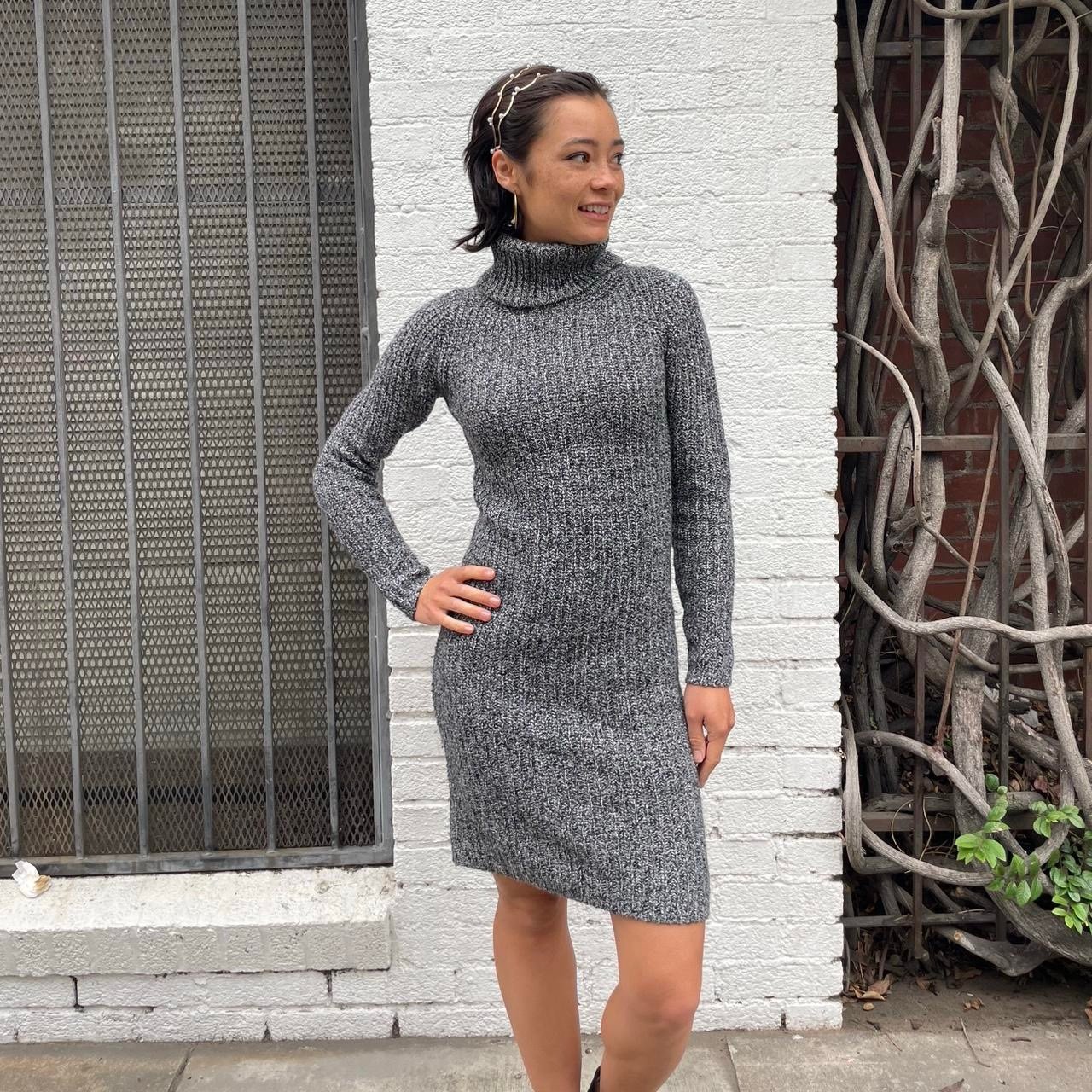michael kors timeless knit turtlenck grey sweater dress sz xs