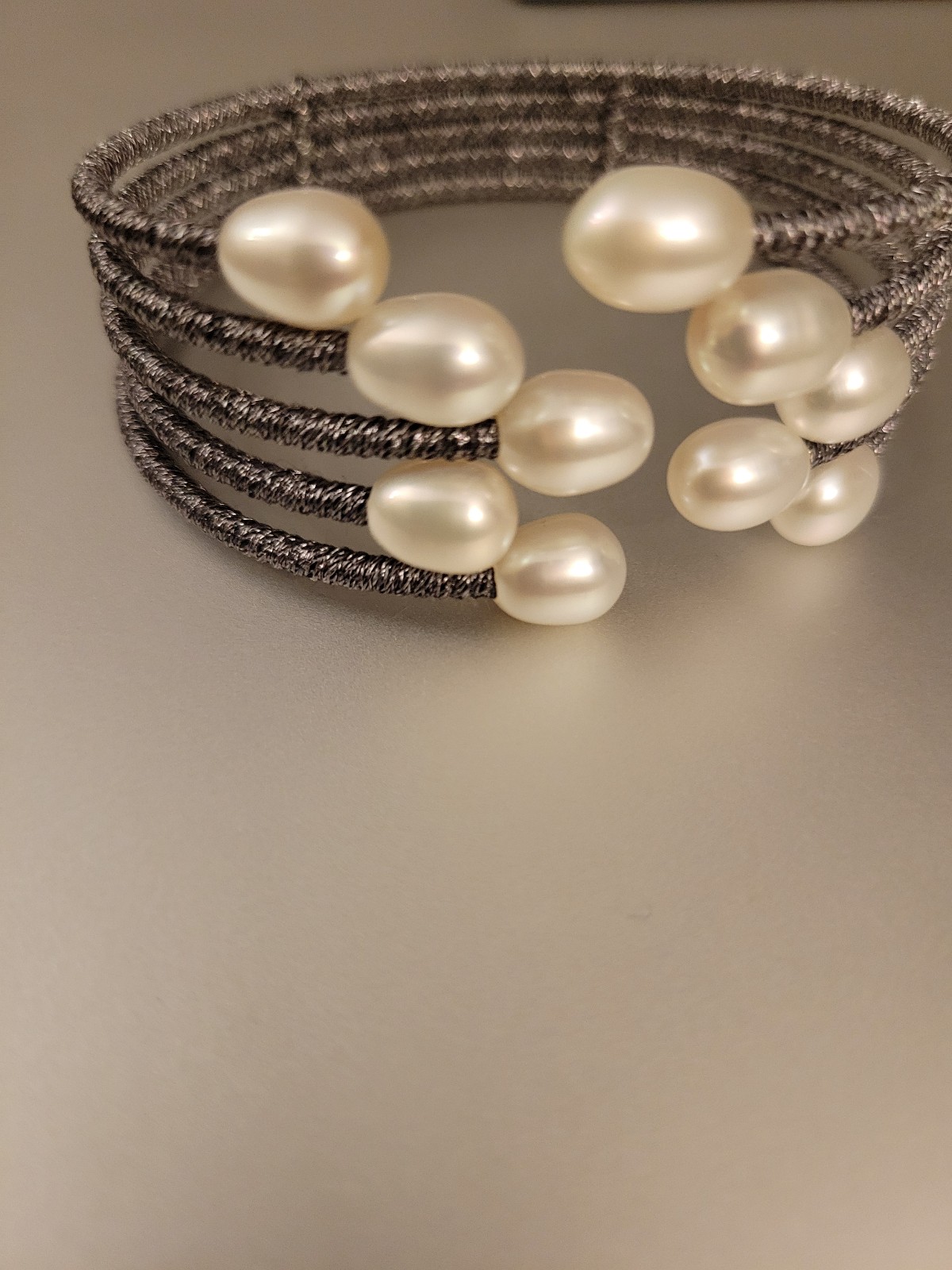 Roz Kwan Jewlery Sterling Silver Drop White Freshwater Pearl Five Row Bracelet