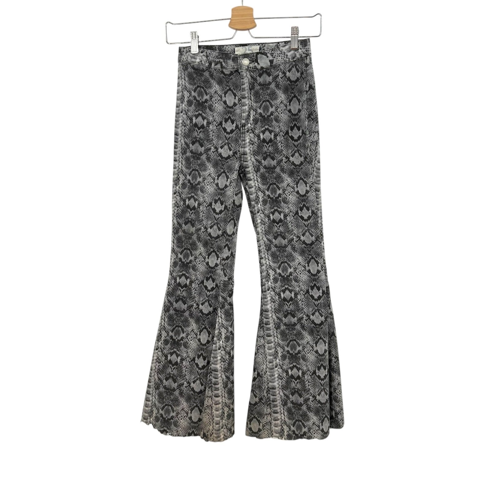 Free People Just Float On Snake Print Flare Jean Gray Size 25