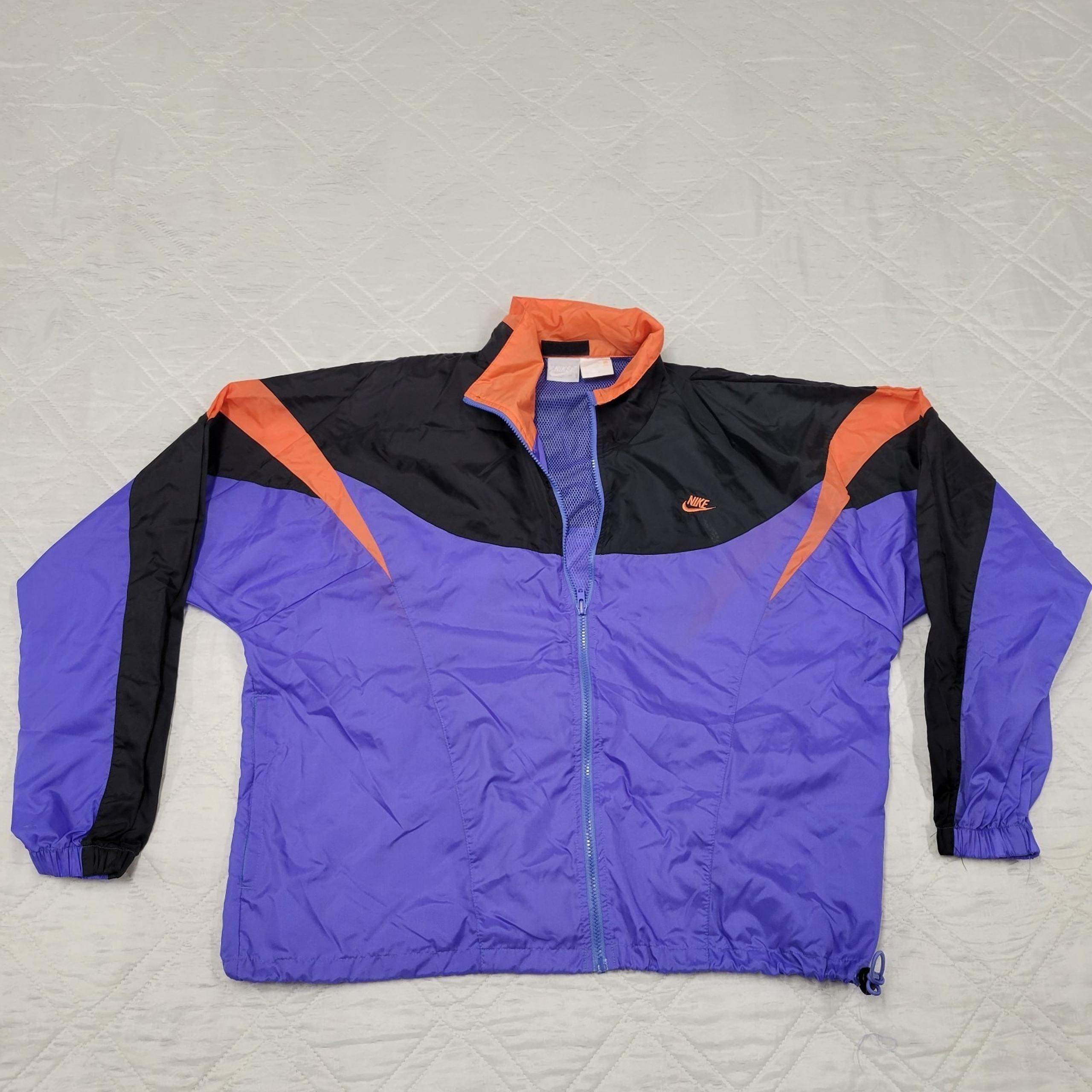 NIKE 90s vintage gray label multi color womens wind breaker size M 10-12 w/ hood