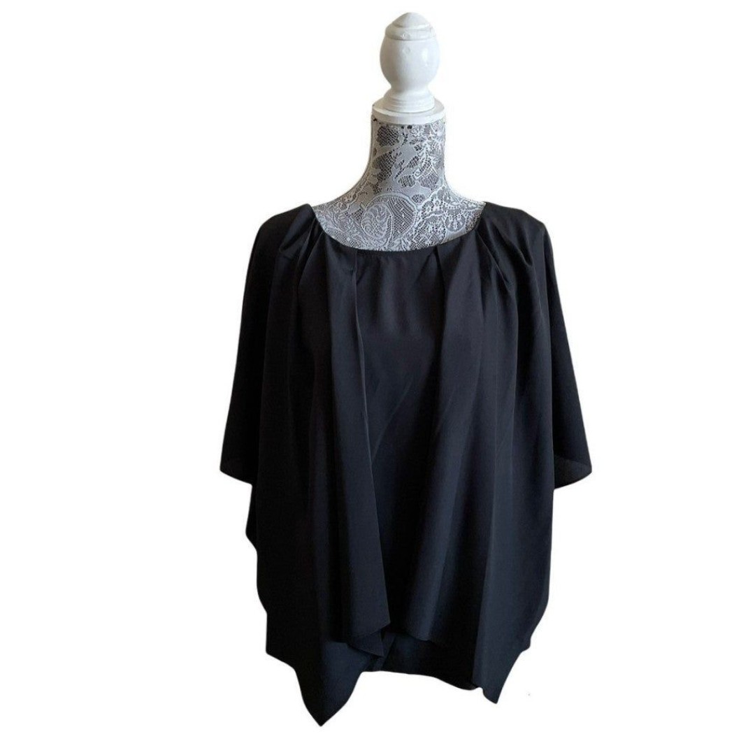 Badgley Mischka Drape Woven Blouse Black