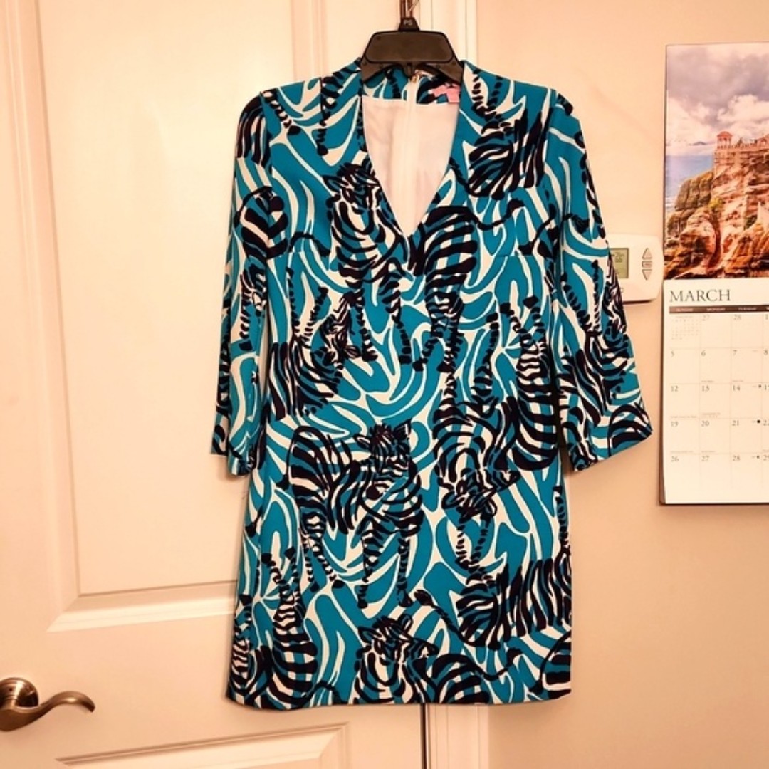 Lilly Pulitzer Devina I'm Game Zebra Print Dress w/ Elbow Sleeves Size 2