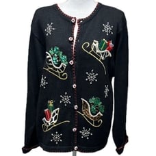 B.P. Designs Christmas Holiday Sweater With Sequins, Buttons, Beads Size XL
