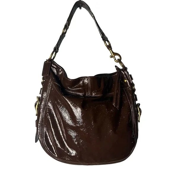 NWOT AUTHENTIC COACH ZOE BROWN PATENT LEATHER LARGE HOBO HANDBAG