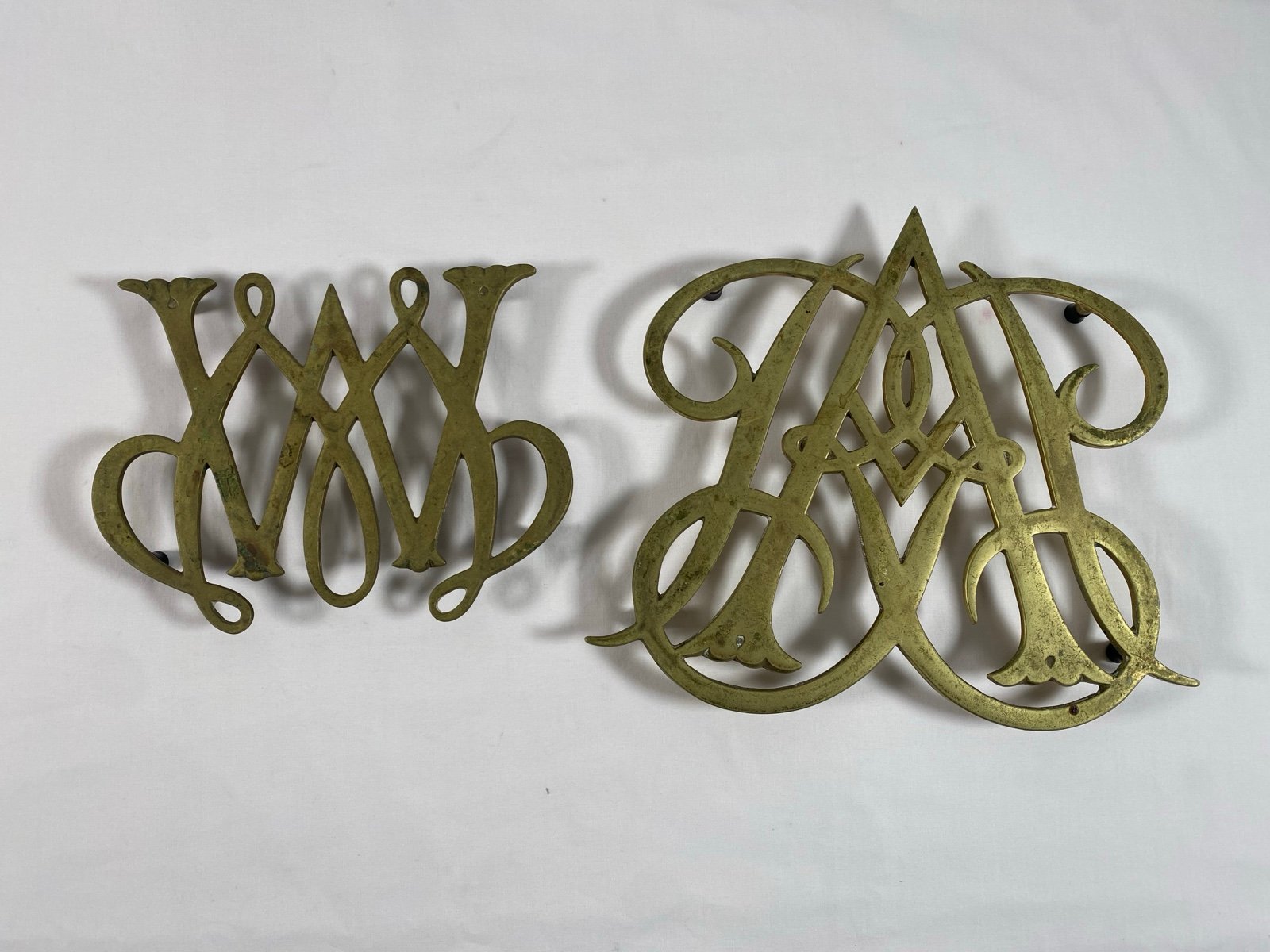 Lot of 2 Vintage William and Mary Brass Trivet Footed Hot Plate Williamsburg