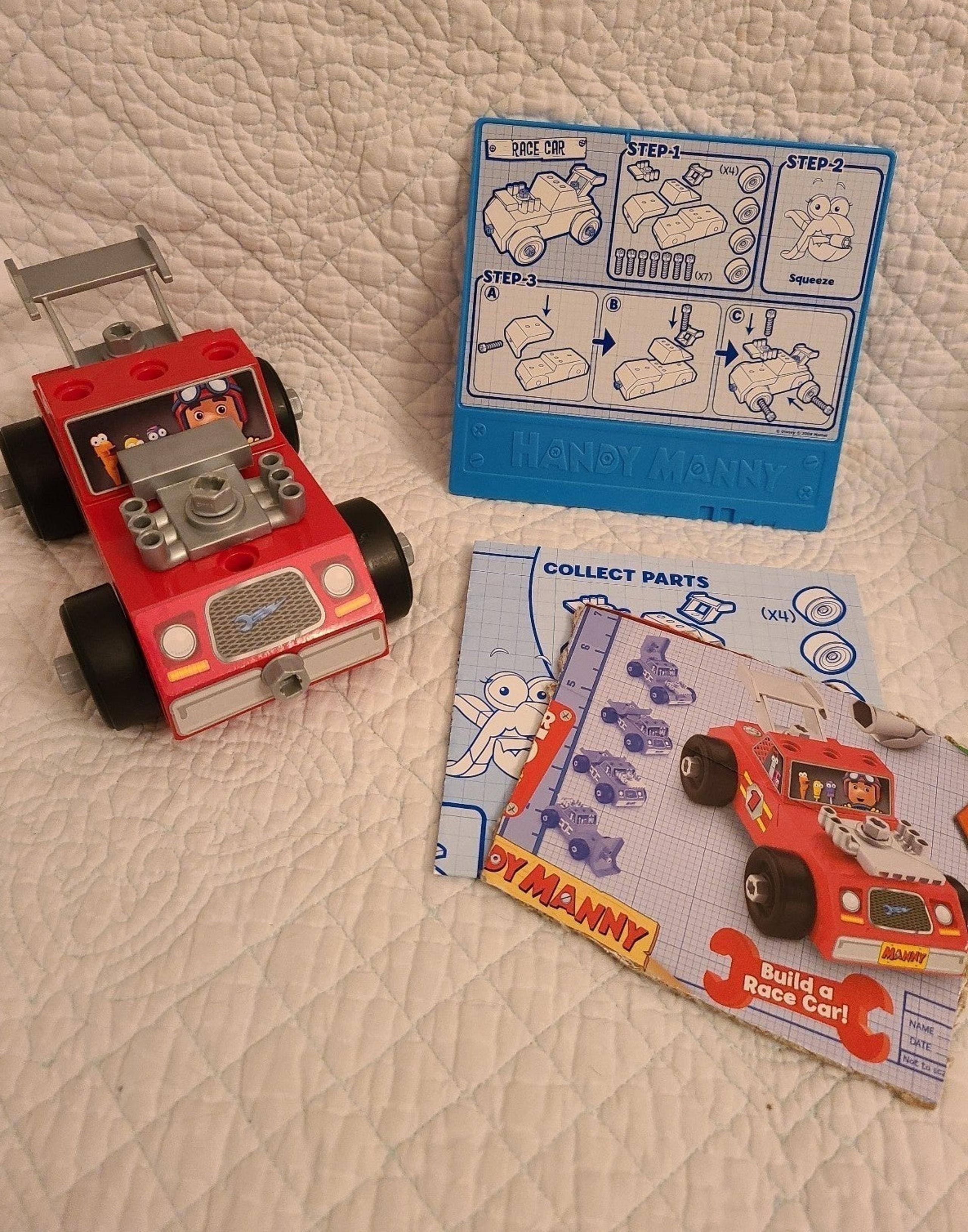 HANDY MANNY RED RACECAR , directions  on "How to Build a Racecar"..2009.
