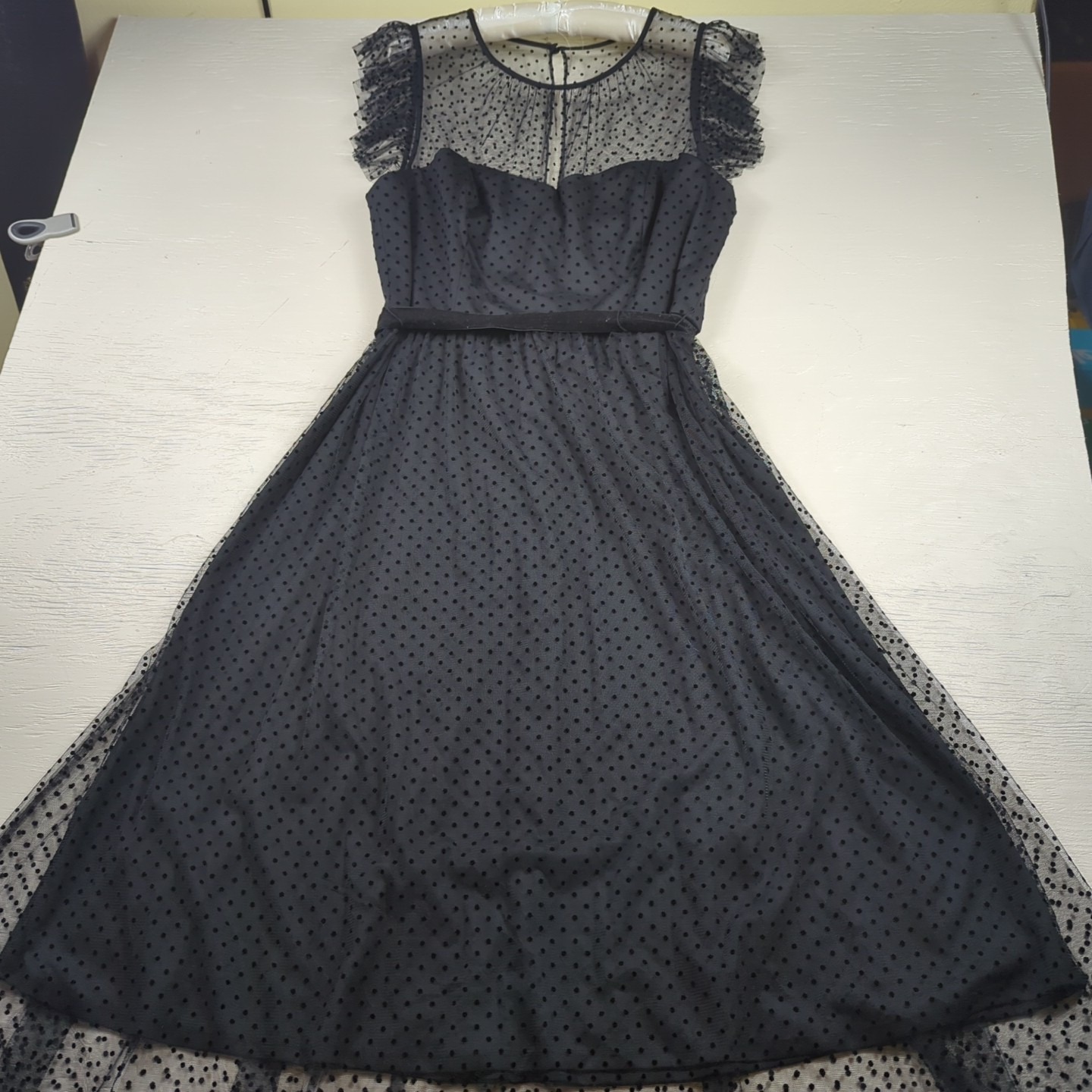 Jason Wu Dress Illusion Mesh Midi Black Polka Dot Classic Party Goth Wednesday