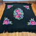 Vintage Handmade Crocheted Blanket With Floral Purple & Pink Cross Stitching