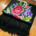 Vintage Handmade Crocheted Blanket With Floral Purple & Pink Cross Stitching