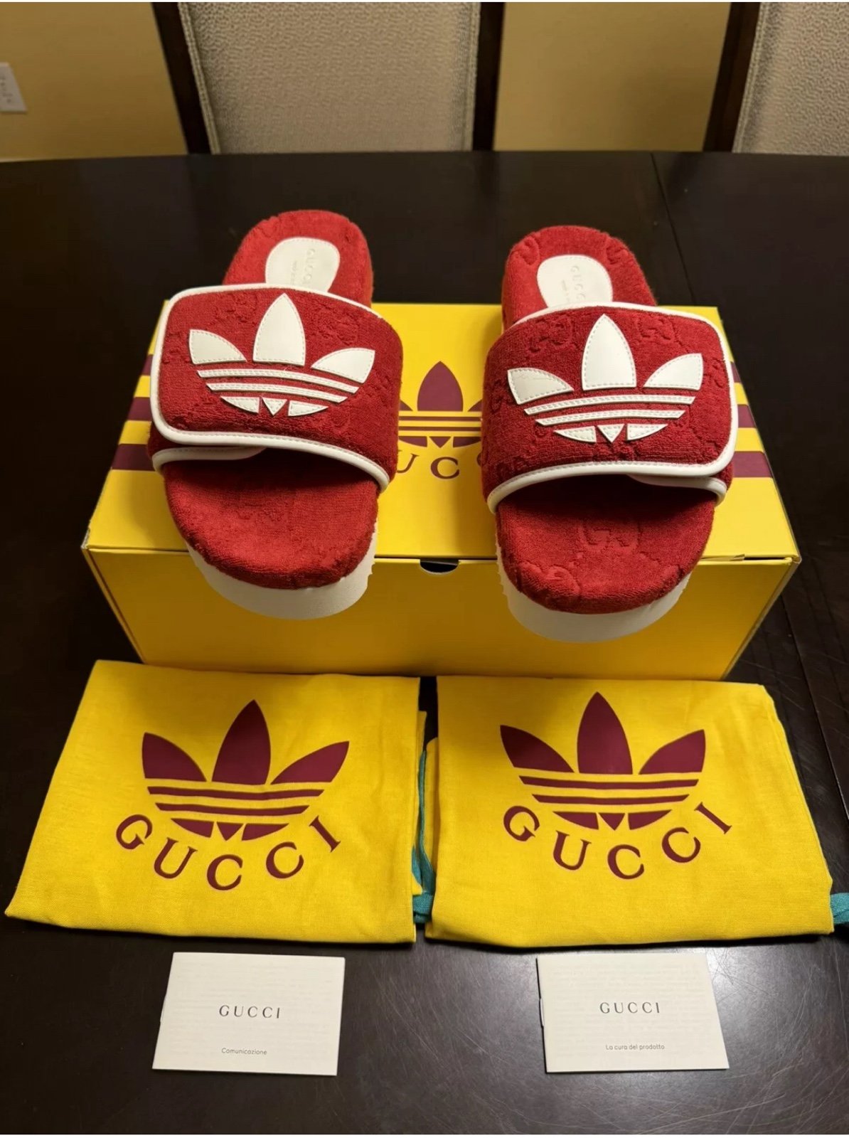 New Gucci x Adidas GG Logo Red White Slide Sandal Size 38 / US 8
