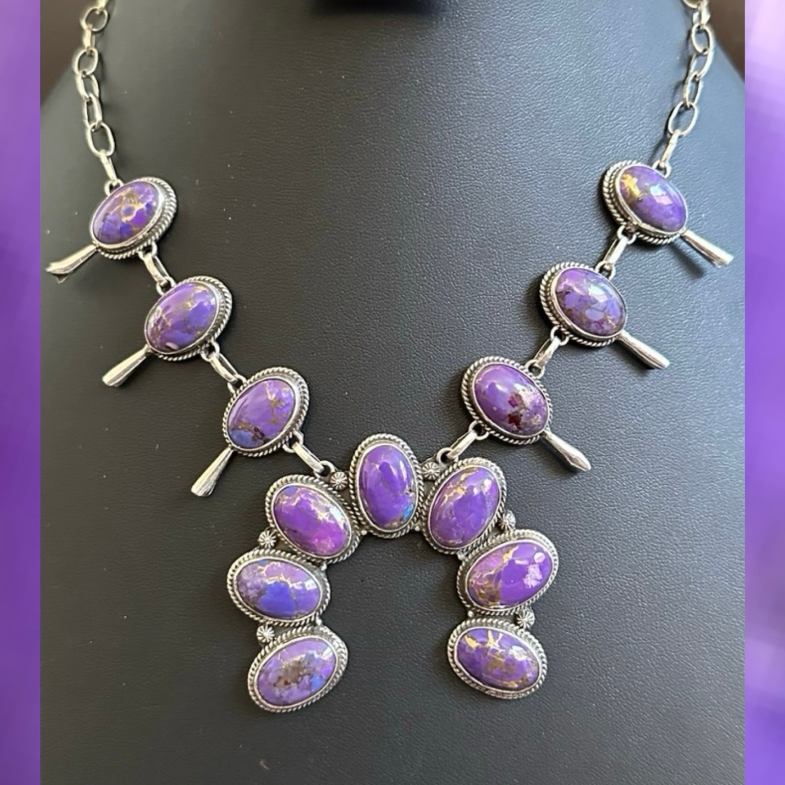 Purple Mohave Turquoise Naja Blossom southwestern sterling necklace