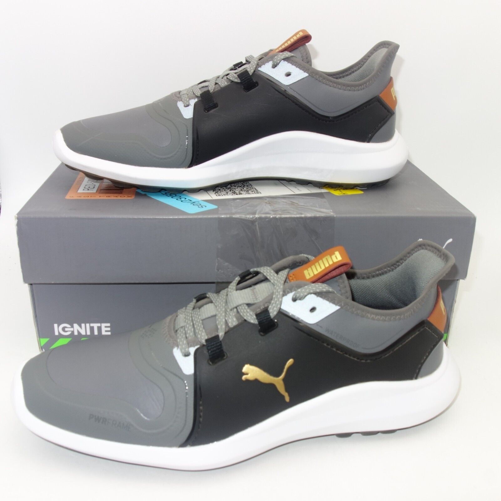 NEW PUMA IGNITE FASTEN8 Spikeless Golf Shoes Men's 7 Black Gray Gold