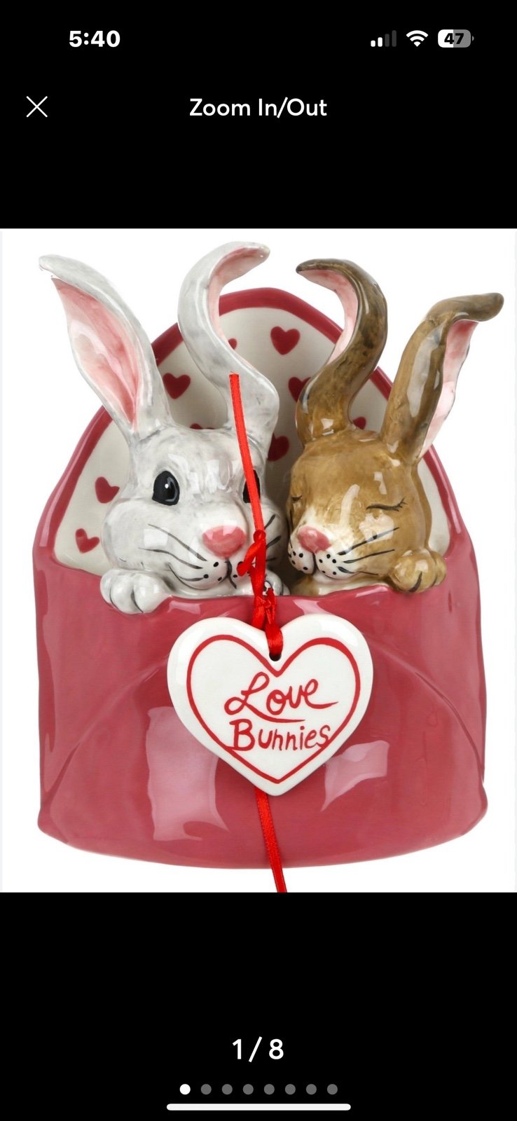 BLUE SKY CLAYWORKS “LOVE BUNNIES” COUPLE HEART VALENTINES CERAMIC HAND PAINTED