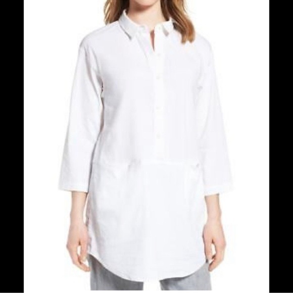 Eileen Fisher Collar Half Botton Up Organic Linen Tunic with pockets size 1X