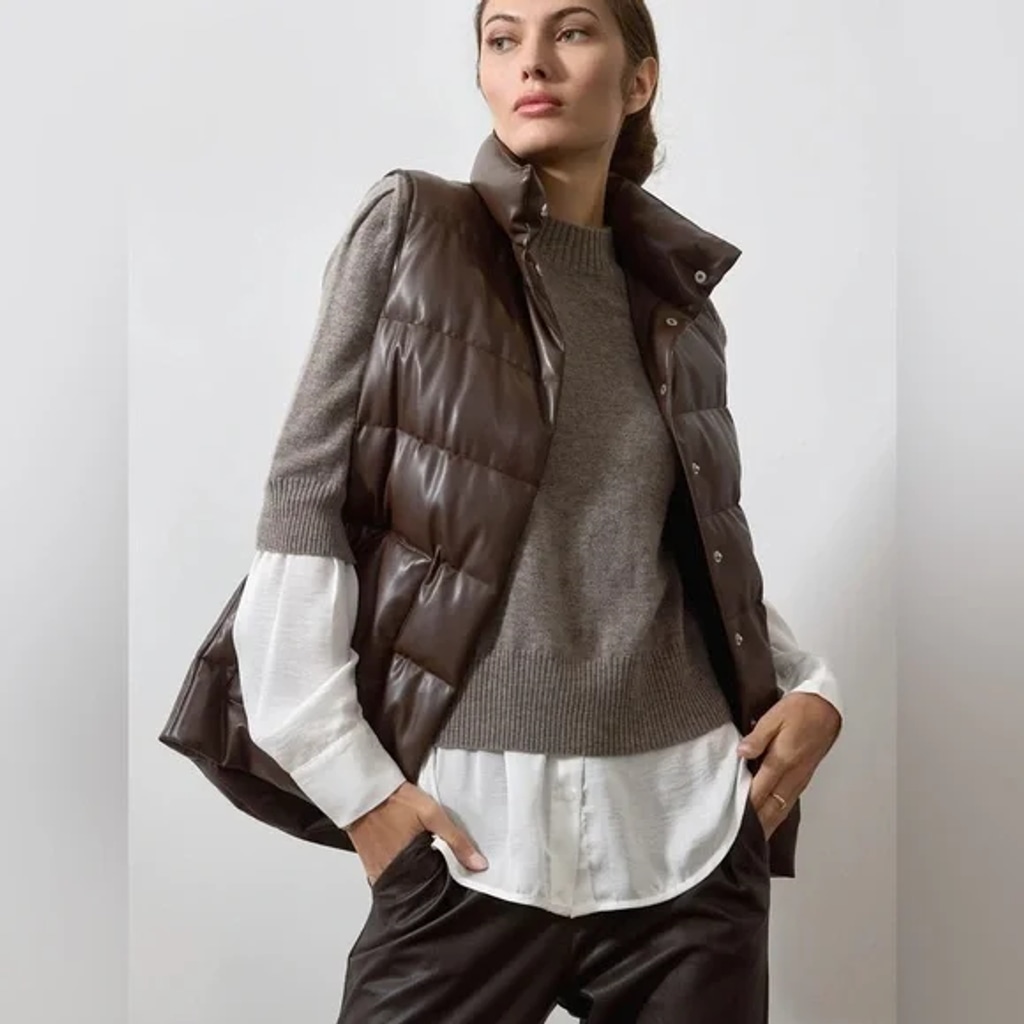 Brochu Walker The Anders Puffer Vest Brown Vegan Leather Down Winter Outdoor