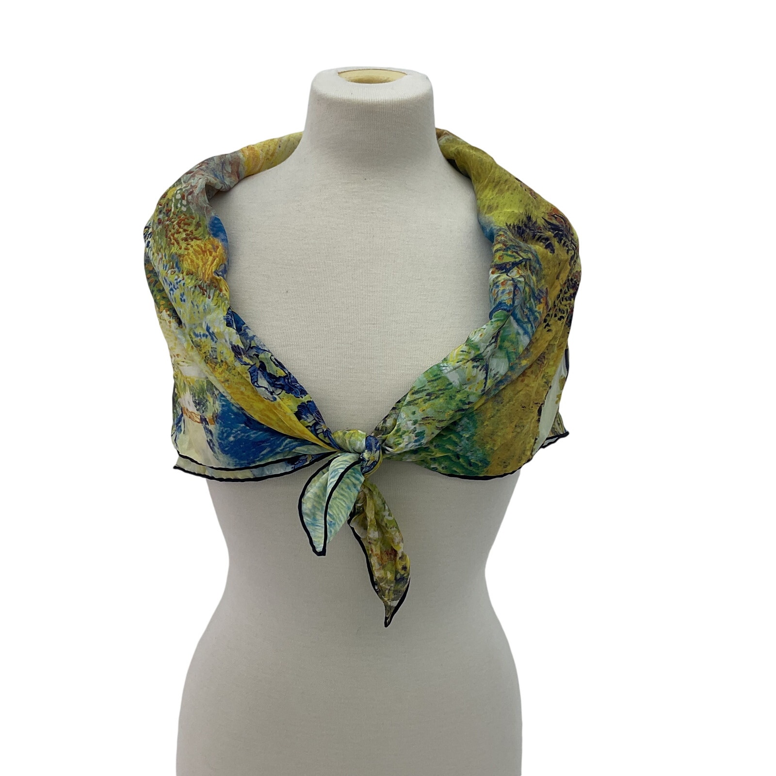 Preowned Yellow Vincent Van Gogh Painter Artist Themed Square Silk Women's Scarf
