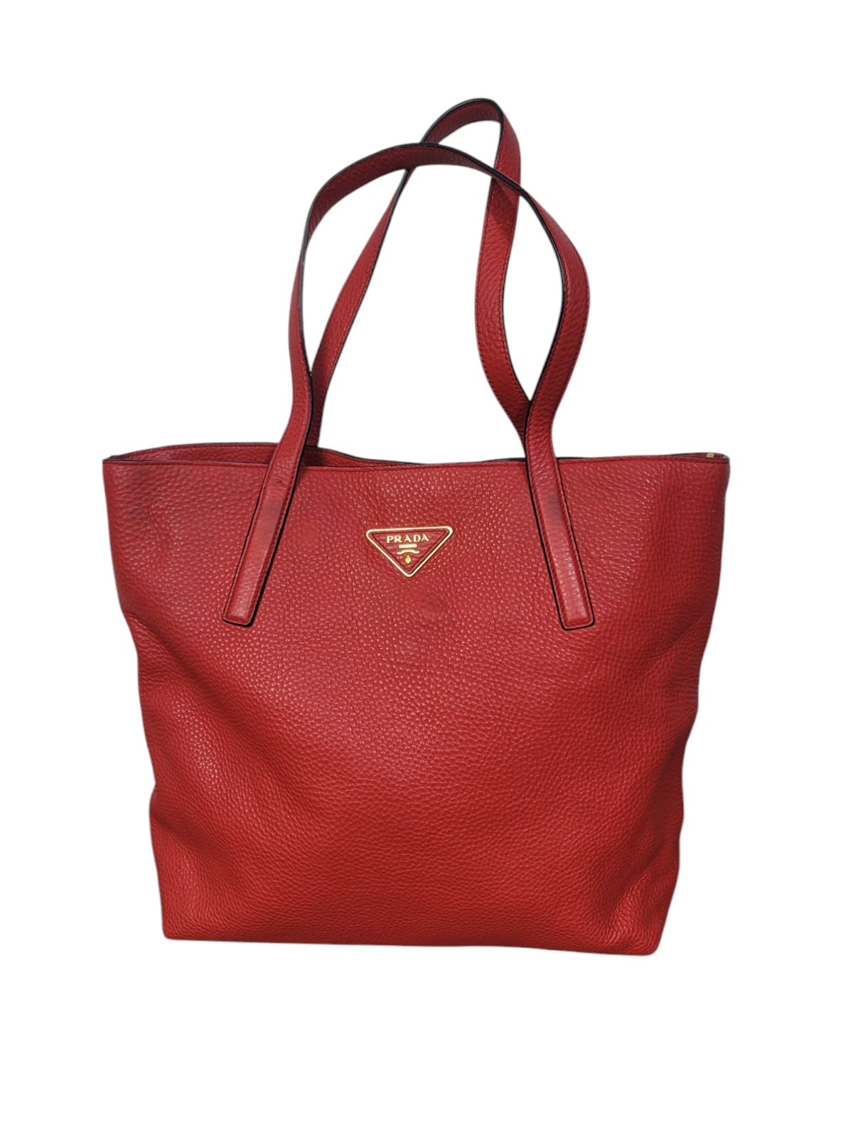 Vtg Prada Womens Tote Bag Red Pebble le Leather Serial #204
