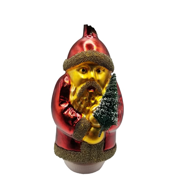 Vintage Blown Glass Santa Claus Christmas Ornament Gold Red Beads Bottle Brush