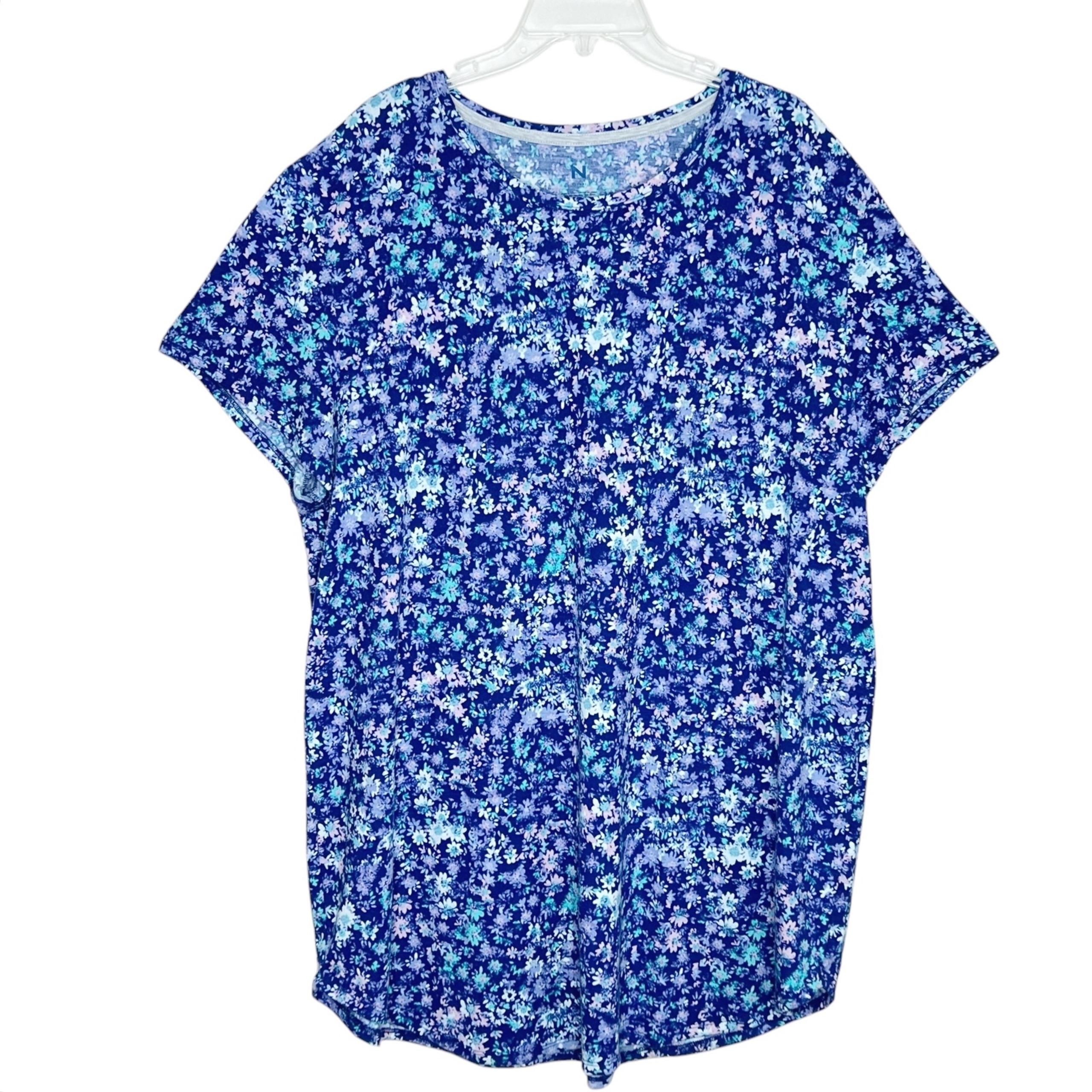 Natori Floral Short Nightgown Size XXL Womens  Plus Size Blue Stretch Tagless
