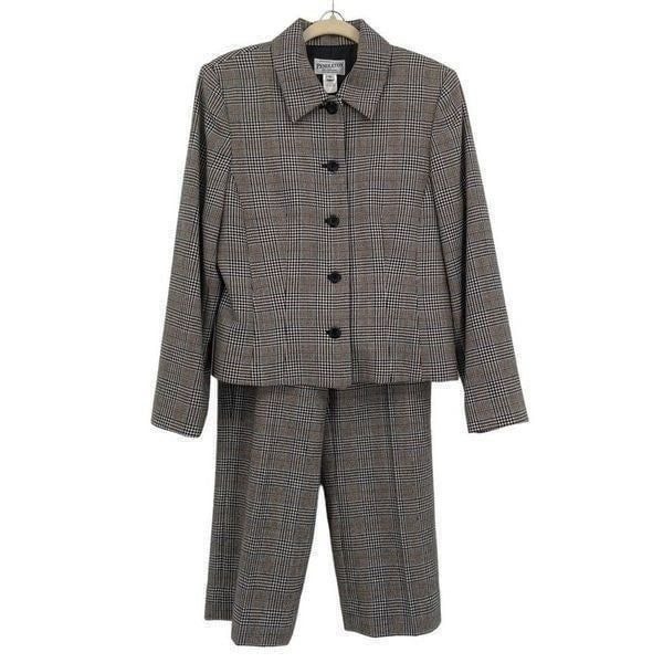 Pendleton 100% Virgin Wool 2 PC Pant Suit Plaid Herringbone Size 12