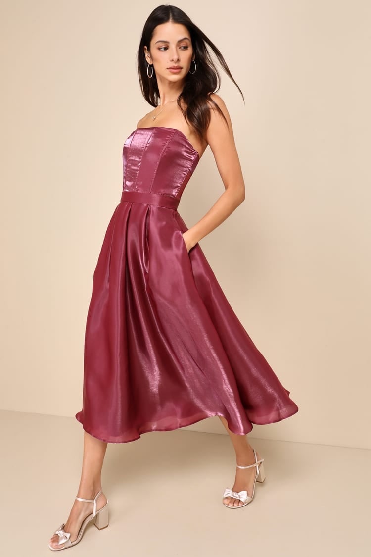 Radiant Direction Mauve Purple Strapless Midi Dress With Pockets Lulus size M