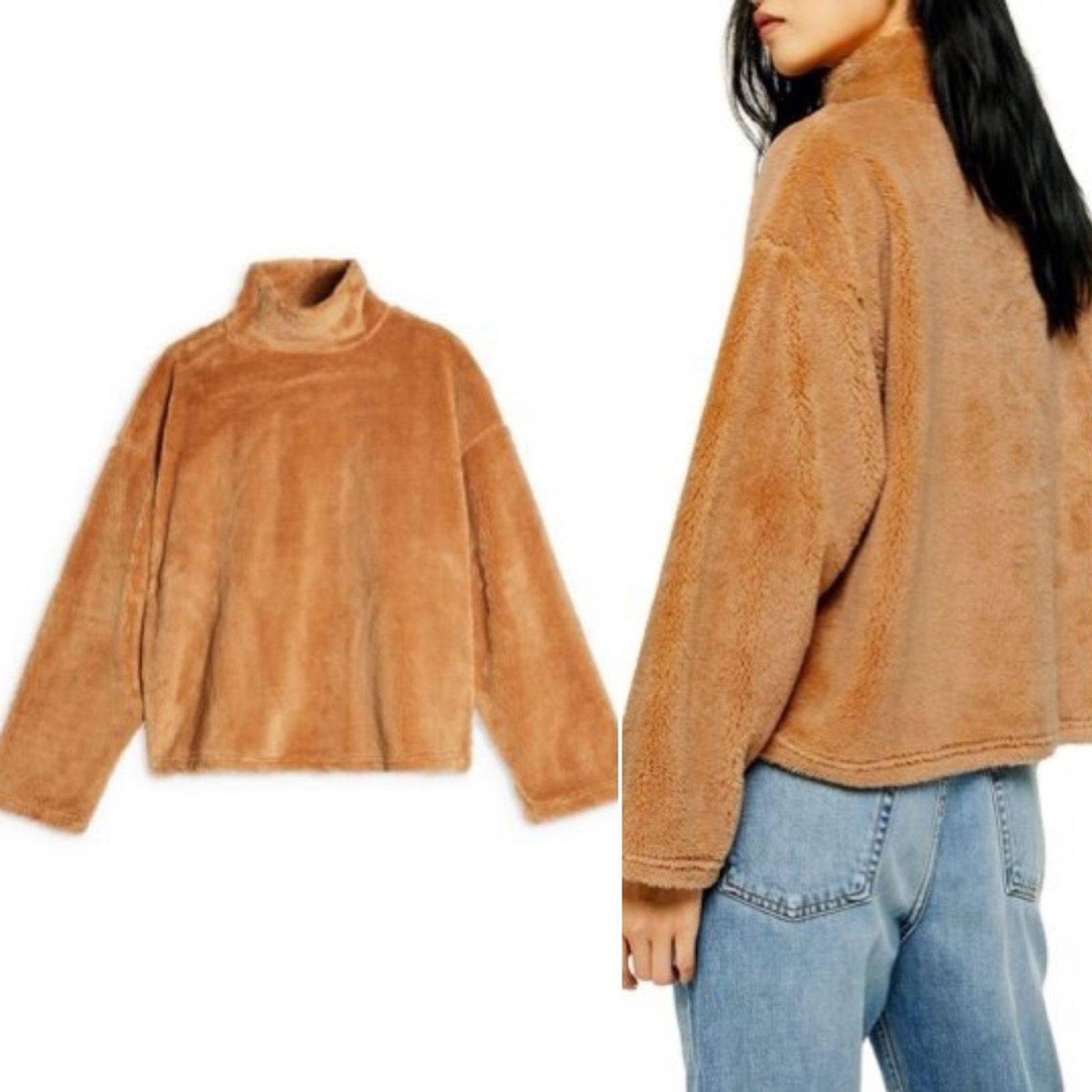 Topshop Teddy Fleece Funnel Neck Sweater