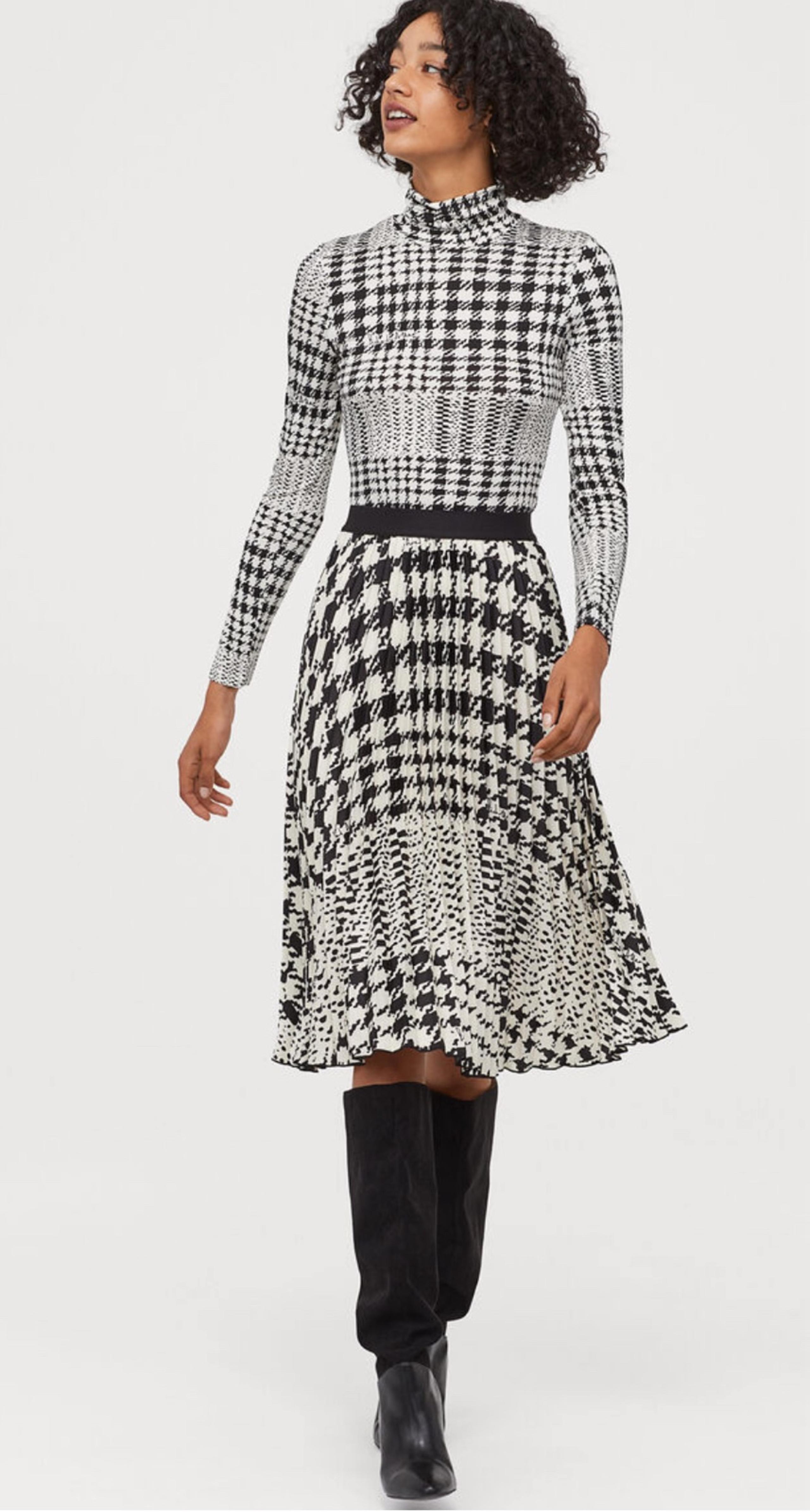 Richard Allen & H&M tessellation, houndstooth, pleated midi skirt (New) size 6