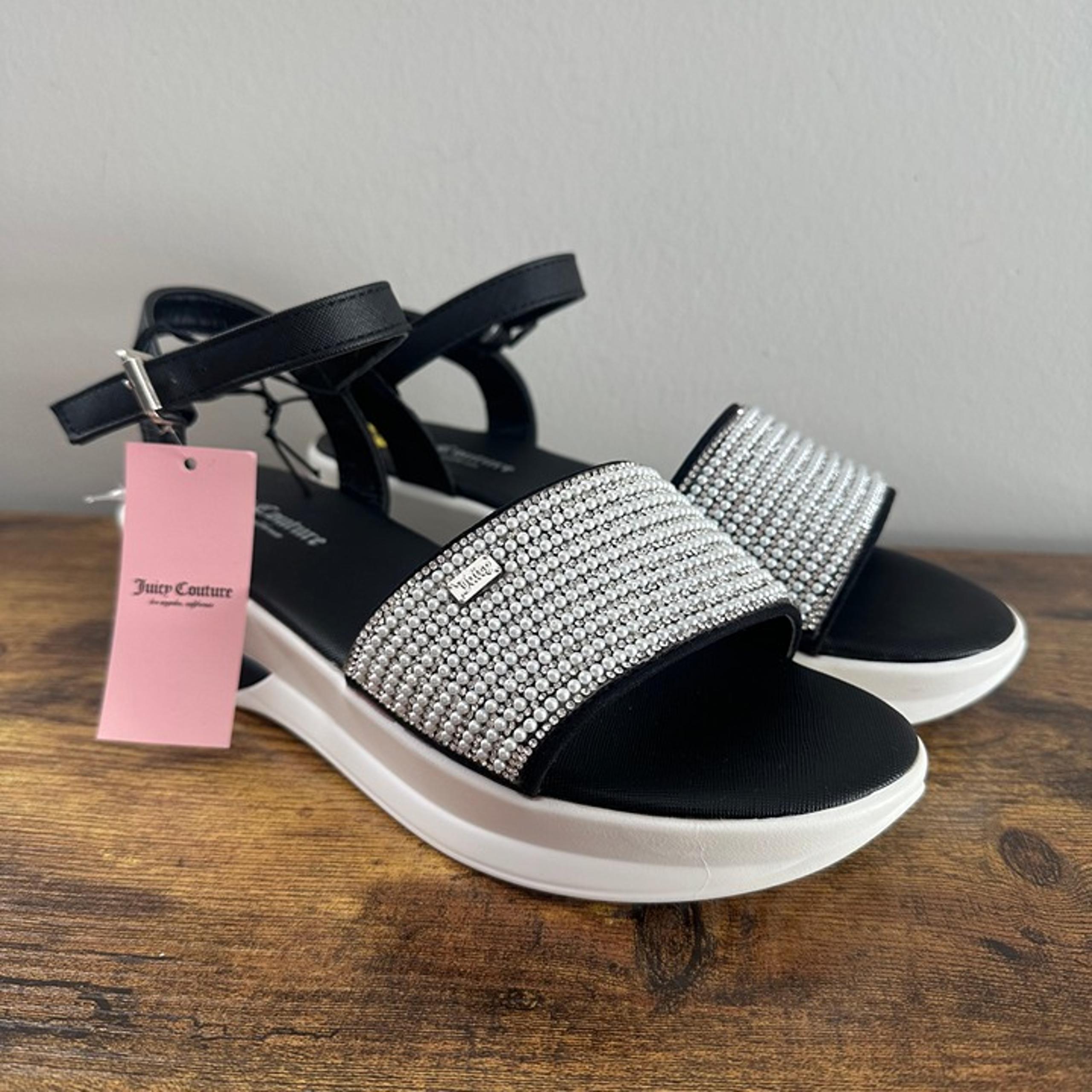 New Juicy Couture Size 9 Platform Sandals Shoes Black White Silver Summer Women