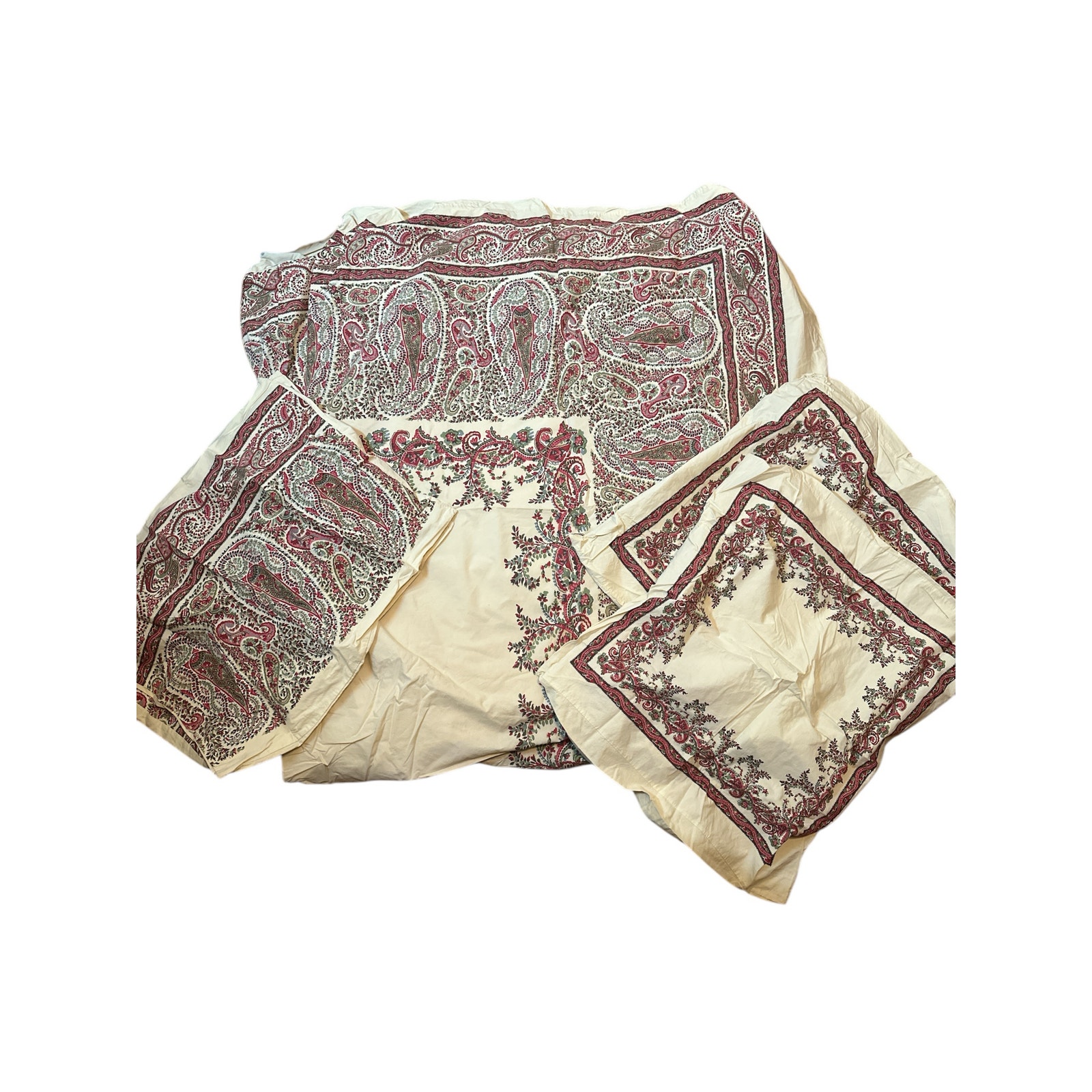 Pottery Barn Paisley Queen Duvet Set Standard & Euro Floral Shams Cotton Cream