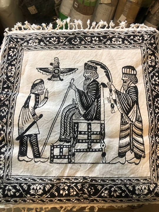 Vintage Design Tablecloth 100% Cotton HandPrinted HandMade Black&White Size: 17