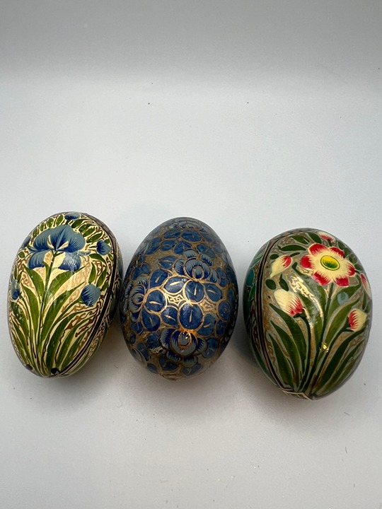 3 Painted Wood Eggs